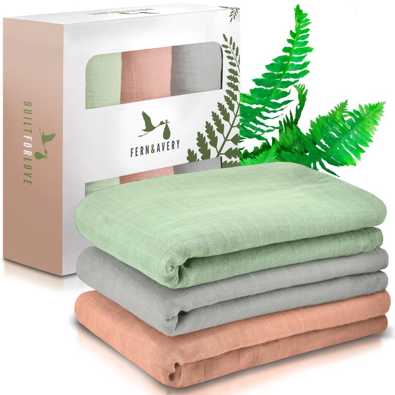 Fern & Avery Muslin Swaddle Blankets - Baby Swaddles - Sage Theme - Image 1